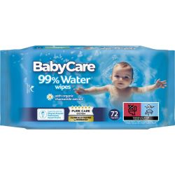 Baby Care 99% Water бебешки мокри кърпи с органичен екстракт от лайка (72 бр.)