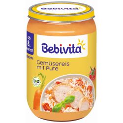 Bebivita био пюре ориз със зеленчуци и пуешко (220 г)
