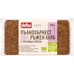 Delba био пълнозърнест ръжен хляб с три вида семена (500 г)