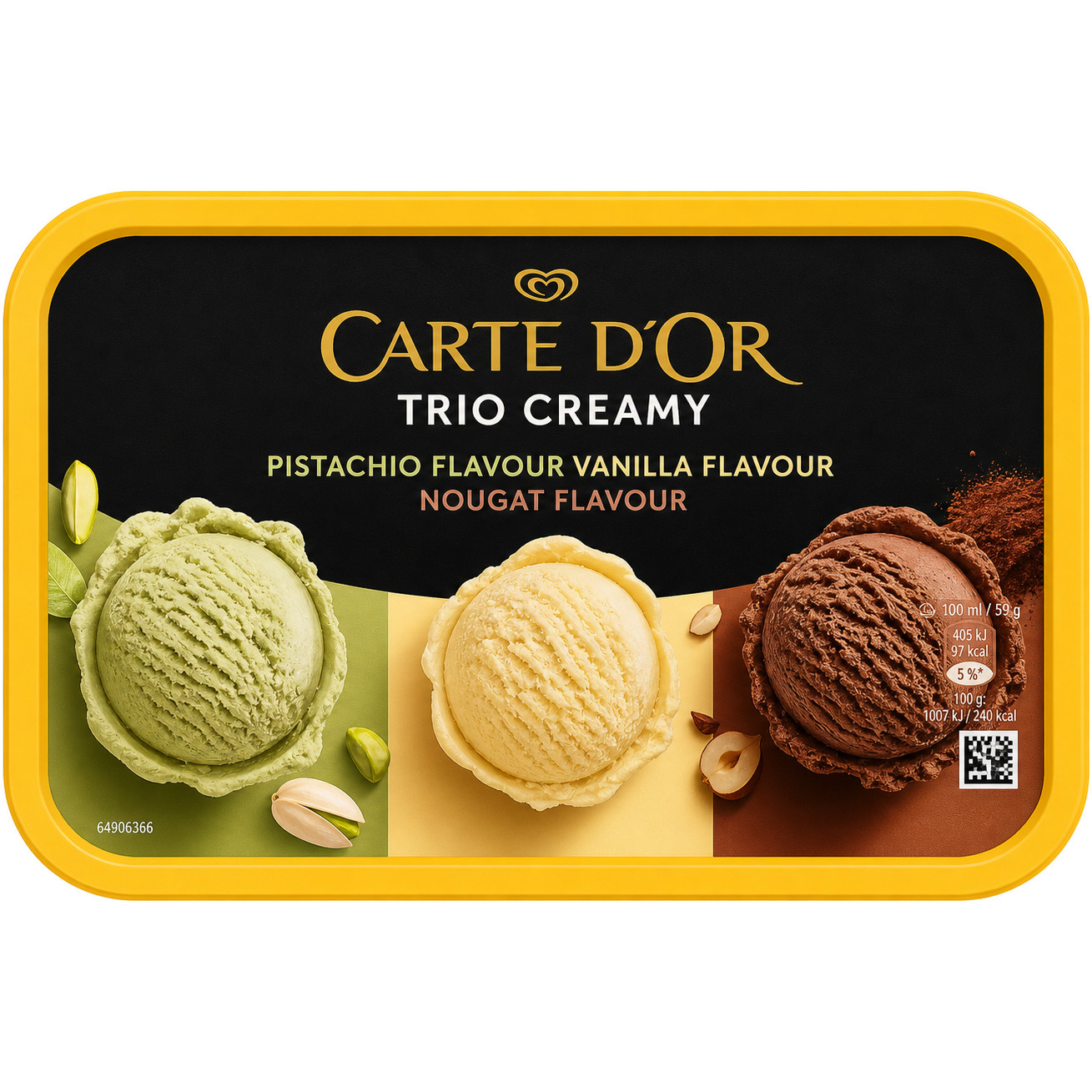 Xcba Carte D'Or Trio Creamy сладолед с вкус на шамфъстък, ванилия и нуга на ...