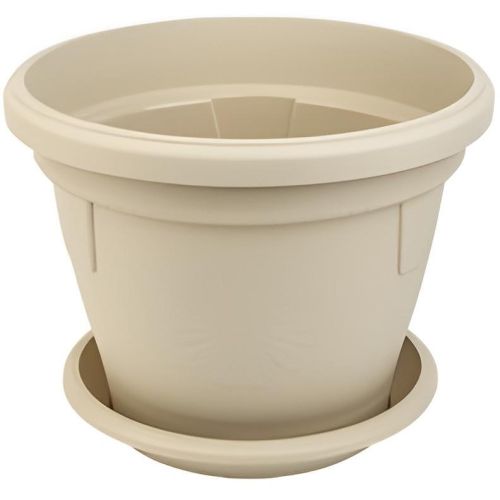 Саксия гербер диаметър 14 см бежова с подложка (1 бр.)